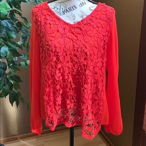 Blouse with lace panel In front and open back